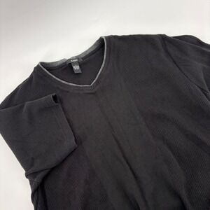 Alfani Mens Black Ribbed V Neck T Shirt Long Sleeve Casual Top Size L